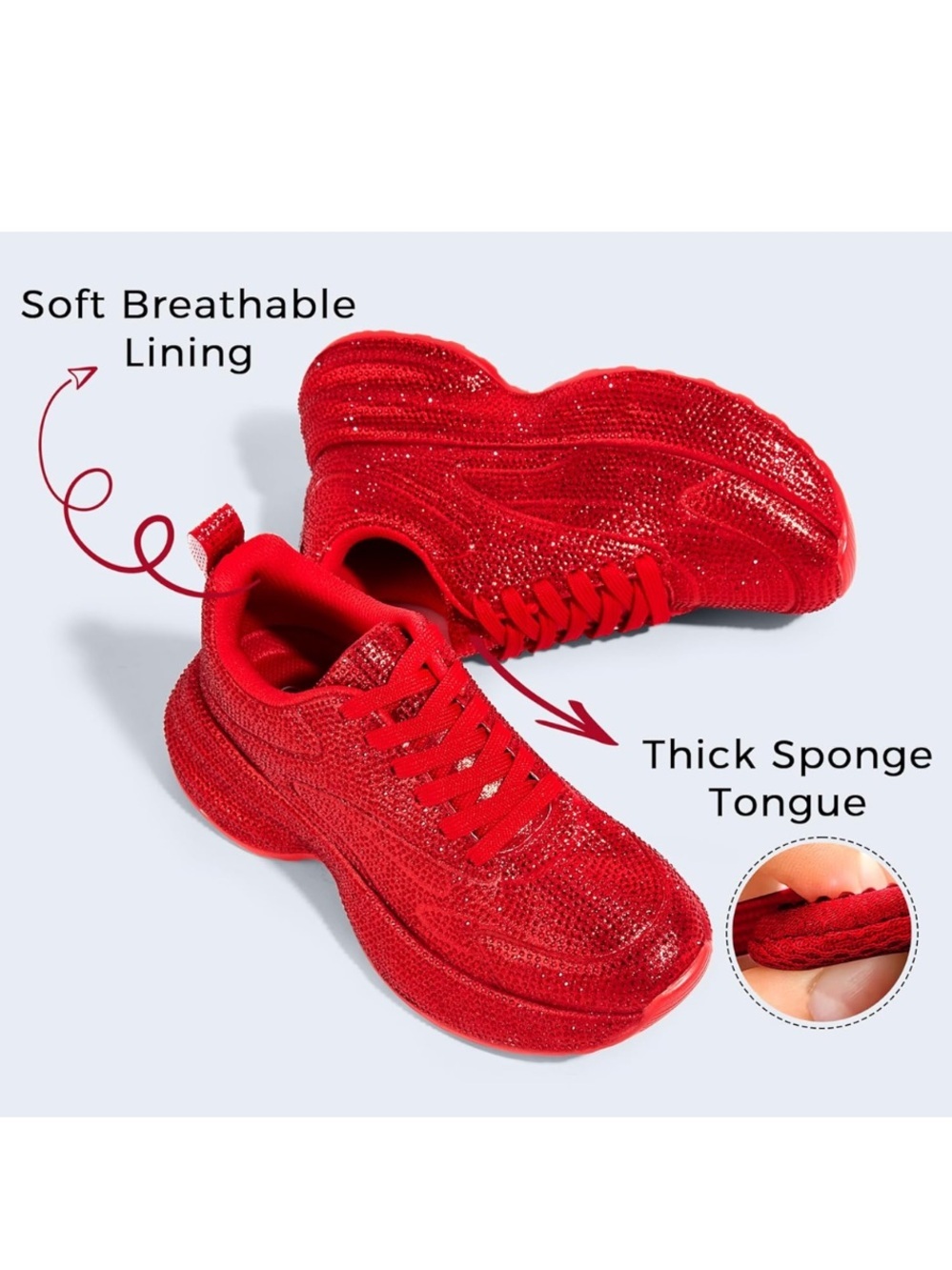 Red Rhinestone Platform Sneakers Women’s 7 - Picture 16 of 16
